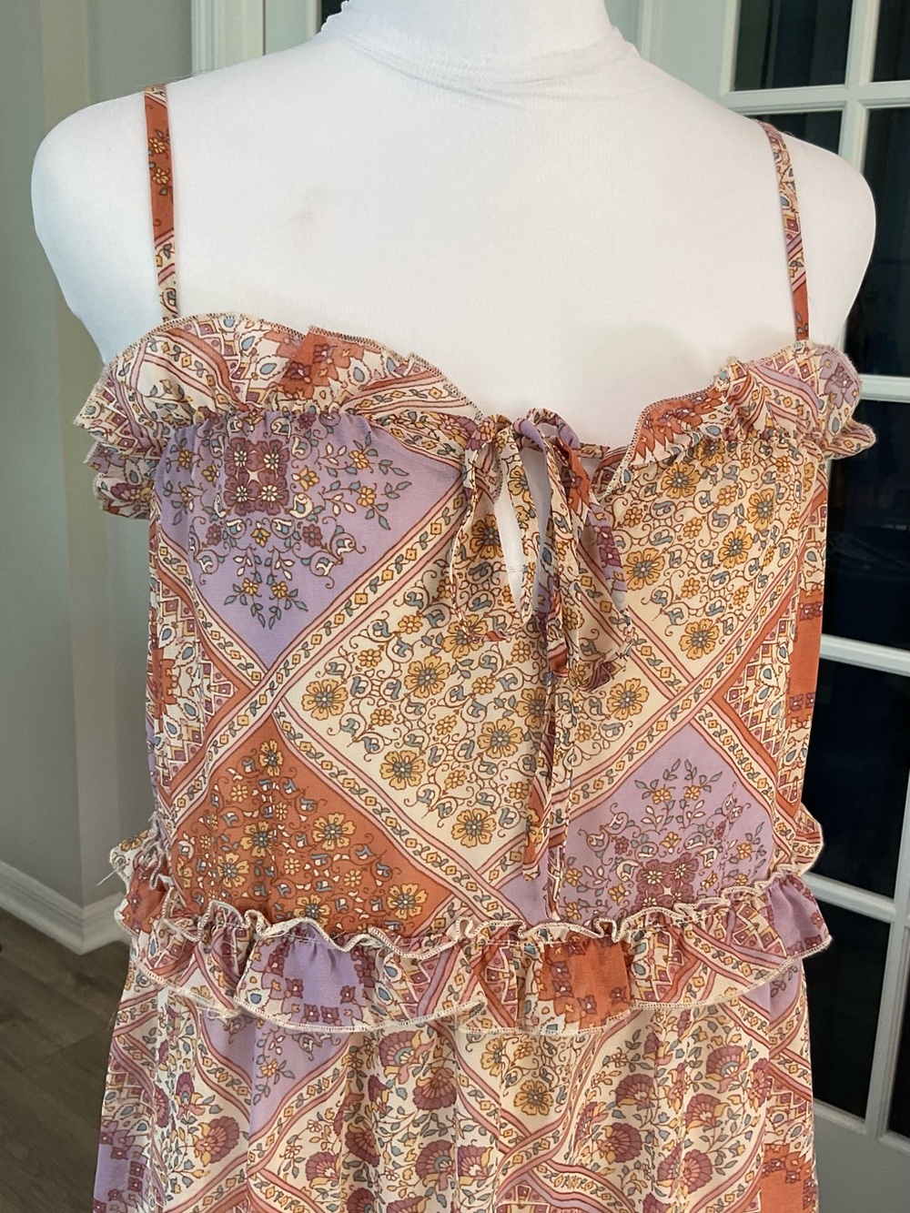 June & Hudson Patchwork Asymmetrical Ruffle Boho Midi Dress Size M NWT - Picture 9 of 13